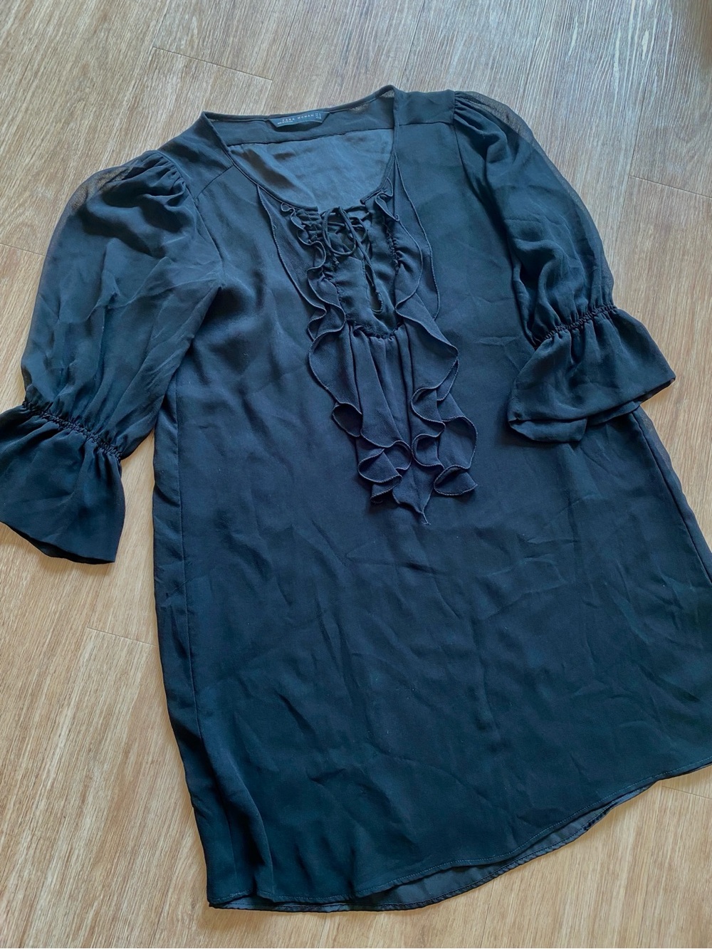 ZARA Black Ruffle Tie-Neck dress